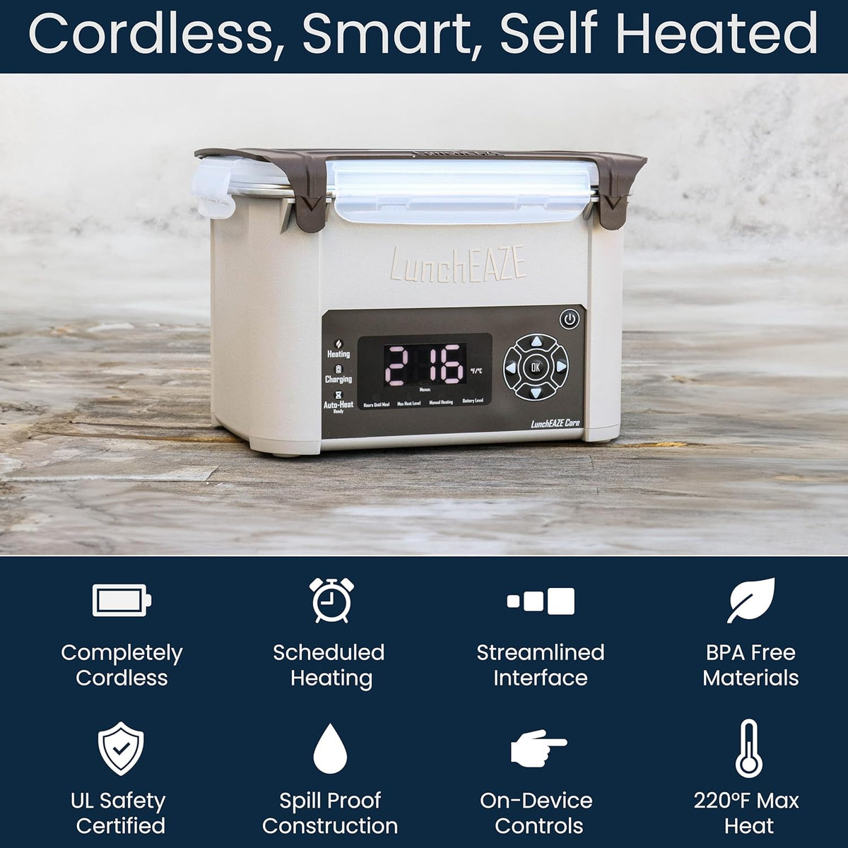 LunchEAZE Core Gen 2 Cordless Heated Electric Lunch Box for Adults, 4-Cup