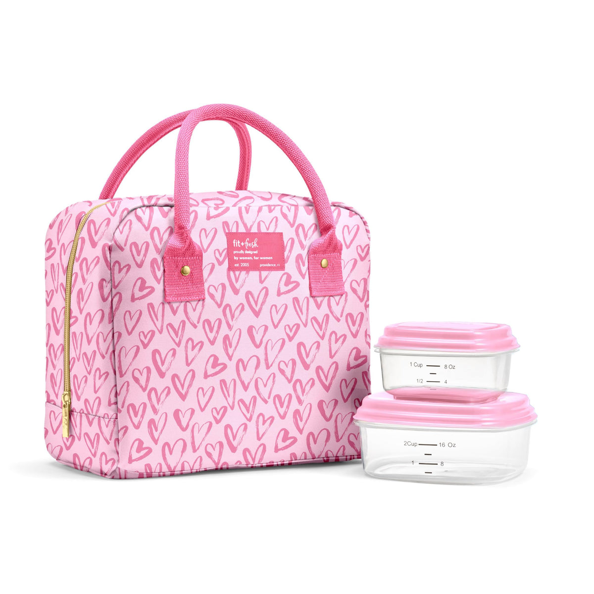Fit & Fresh Bloomington Lunch Bag for Women - Insulated Large Lunch Box for Work with Containers, Leak-Resistant, Stain-Resistant, Zipper Closure, Feline Fine Ivory