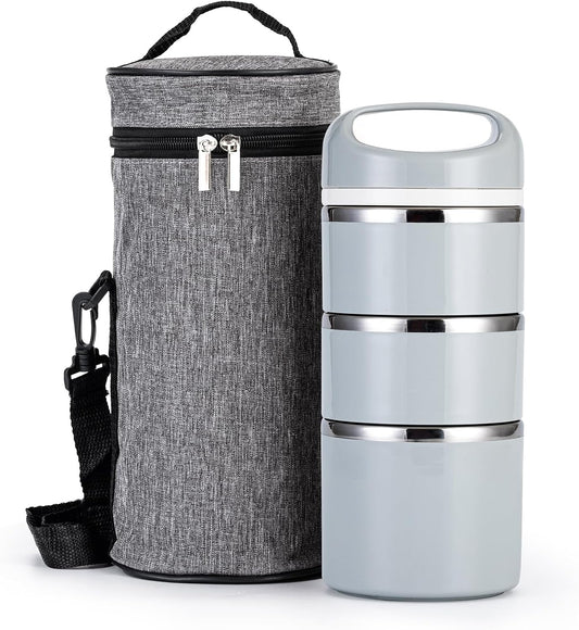 Lille Home Stackable Stainless Steel Thermal Lunch Box, 43OZ/1.38L