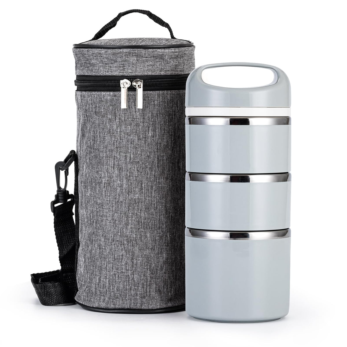 Lille Home Stackable Stainless Steel Thermal Lunch Box, 43OZ/1.38L