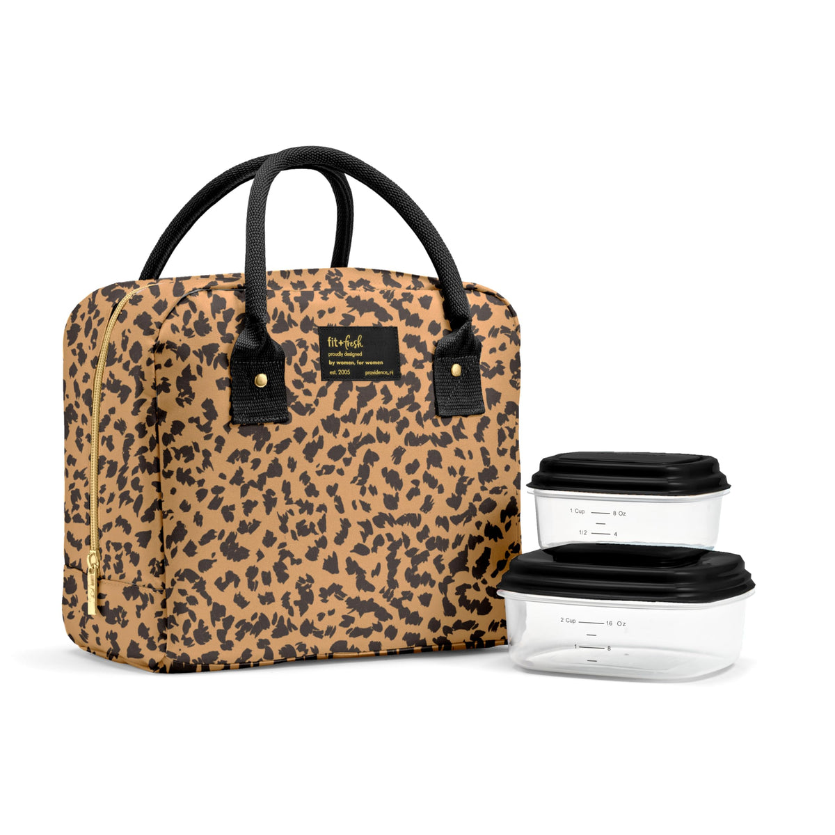 Fit & Fresh Bloomington Lunch Bag for Women - Insulated Large Lunch Box for Work with Containers, Leak-Resistant, Stain-Resistant, Zipper Closure, Feline Fine Ivory