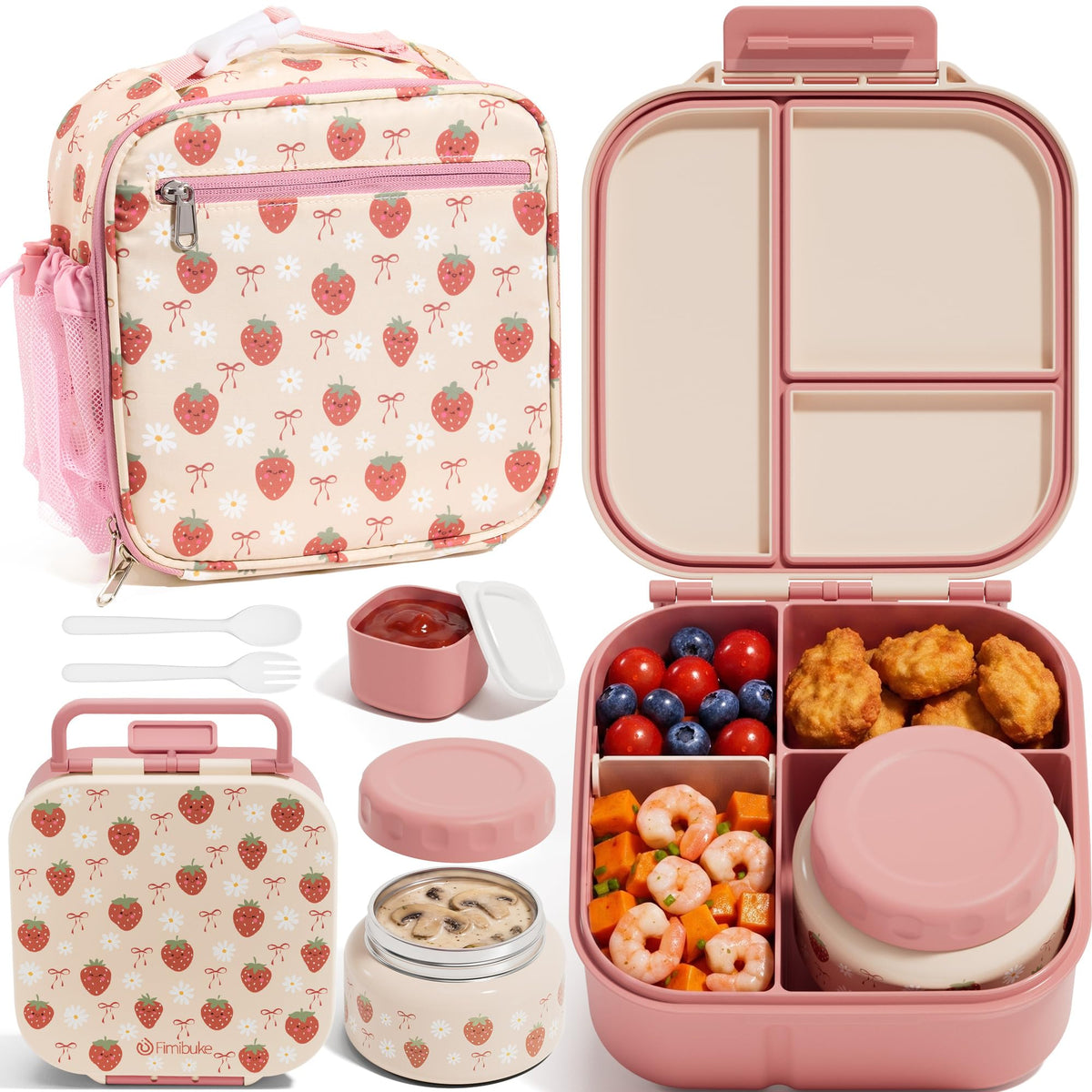 Fimibuke Kids Bento Lunch Box w/ 8.5oz Thermo Food Jar, Insulated Lunch Bag