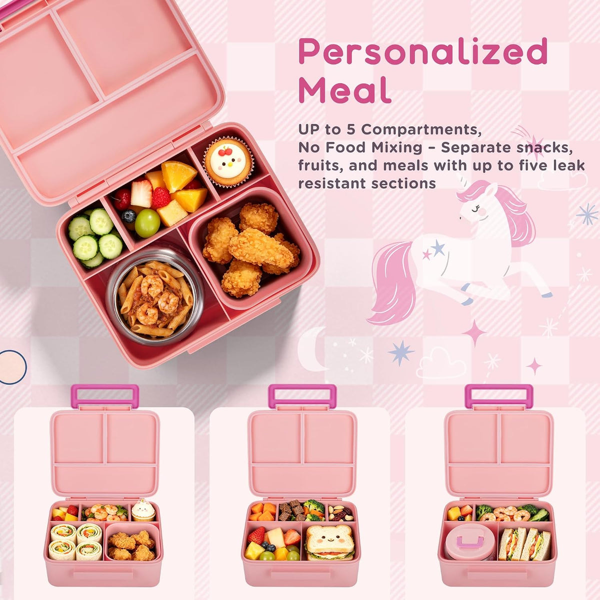 Kids Bento Lunch Box with 8oz Thermo, Ice Pack & Dividers for School