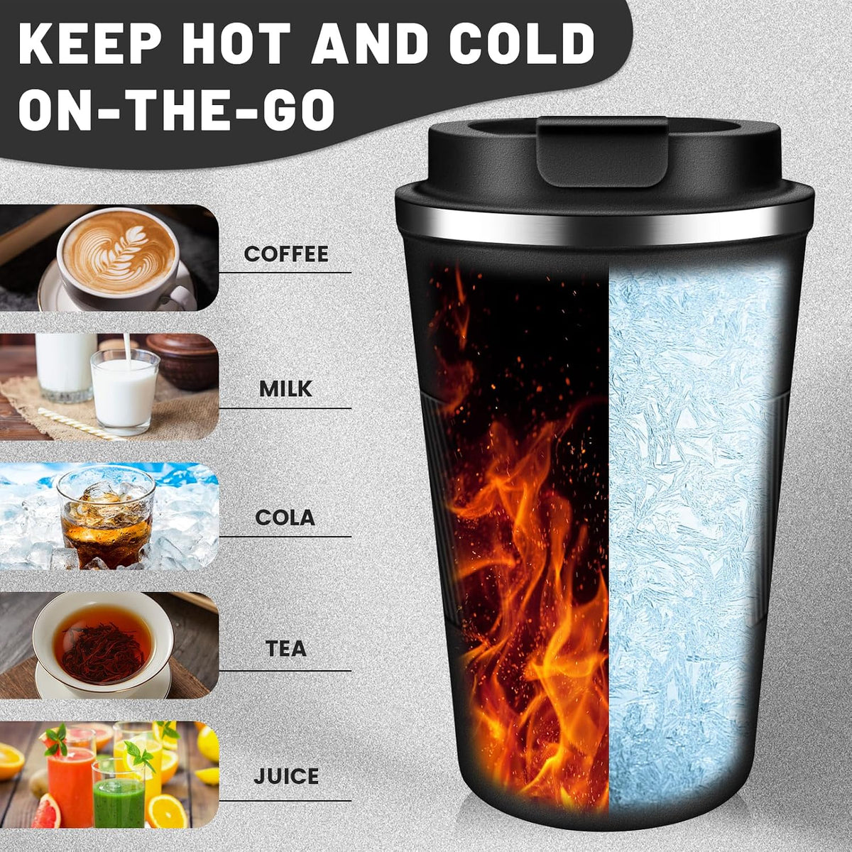 DUBUXW Insulated Coffee Tumblers with Flip Lid 12oz / 17oz, Stainless Steel Coffee Mug Leak Proof, Vacuum Insulated Coffee Mug Reusable Cup, Keeps Cold and Hot for Coffee Tea