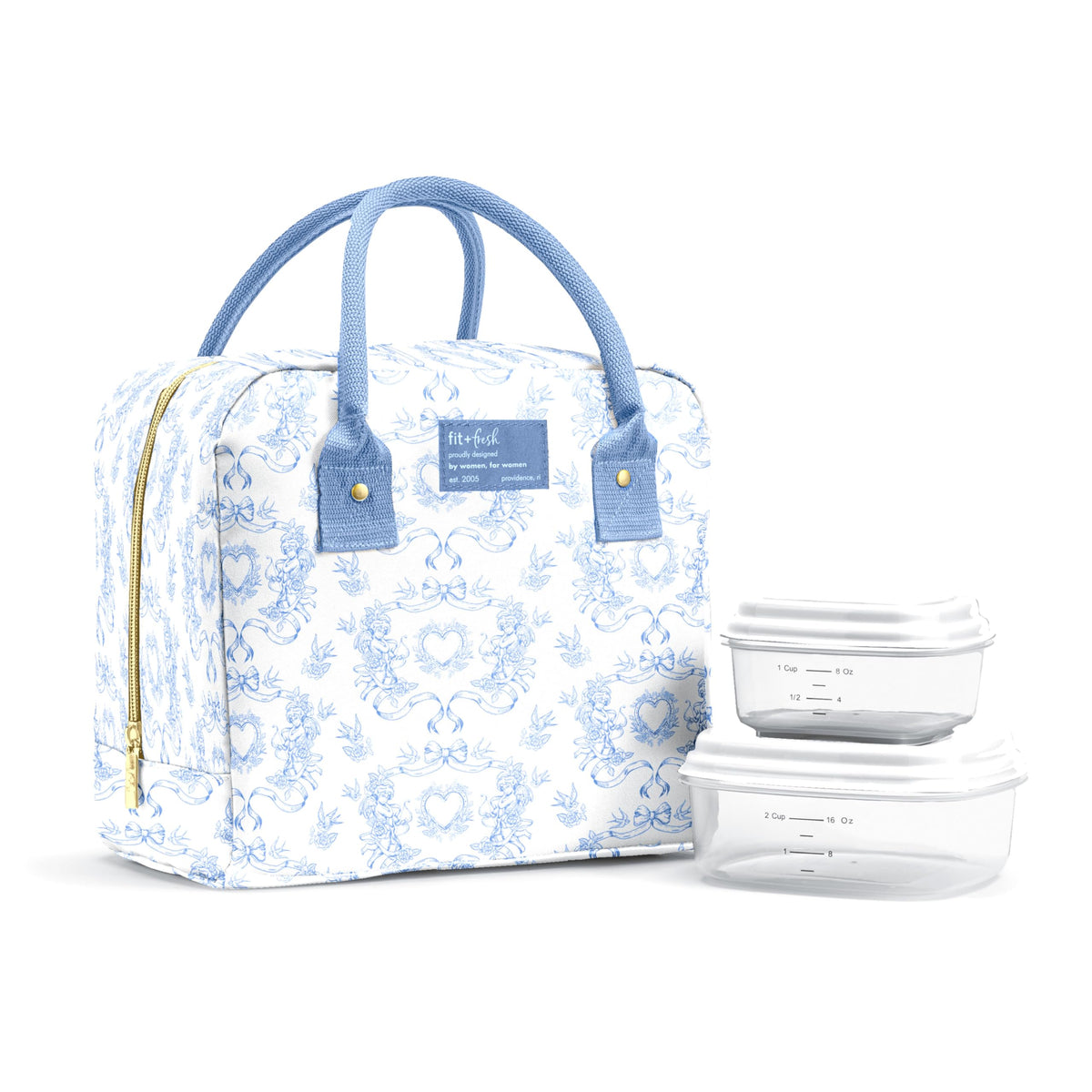 Fit & Fresh Bloomington Lunch Bag for Women - Insulated Large Lunch Box for Work with Containers, Leak-Resistant, Stain-Resistant, Zipper Closure, Feline Fine Ivory