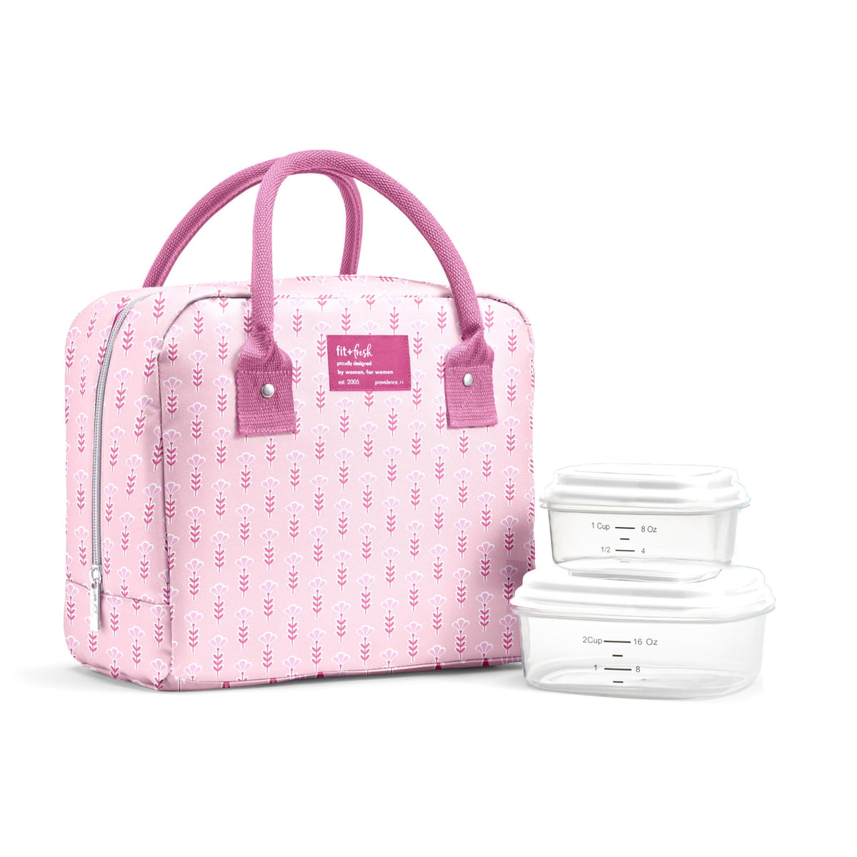 Fit & Fresh Bloomington Lunch Bag for Women - Insulated Large Lunch Box for Work with Containers, Leak-Resistant, Stain-Resistant, Zipper Closure, Feline Fine Ivory