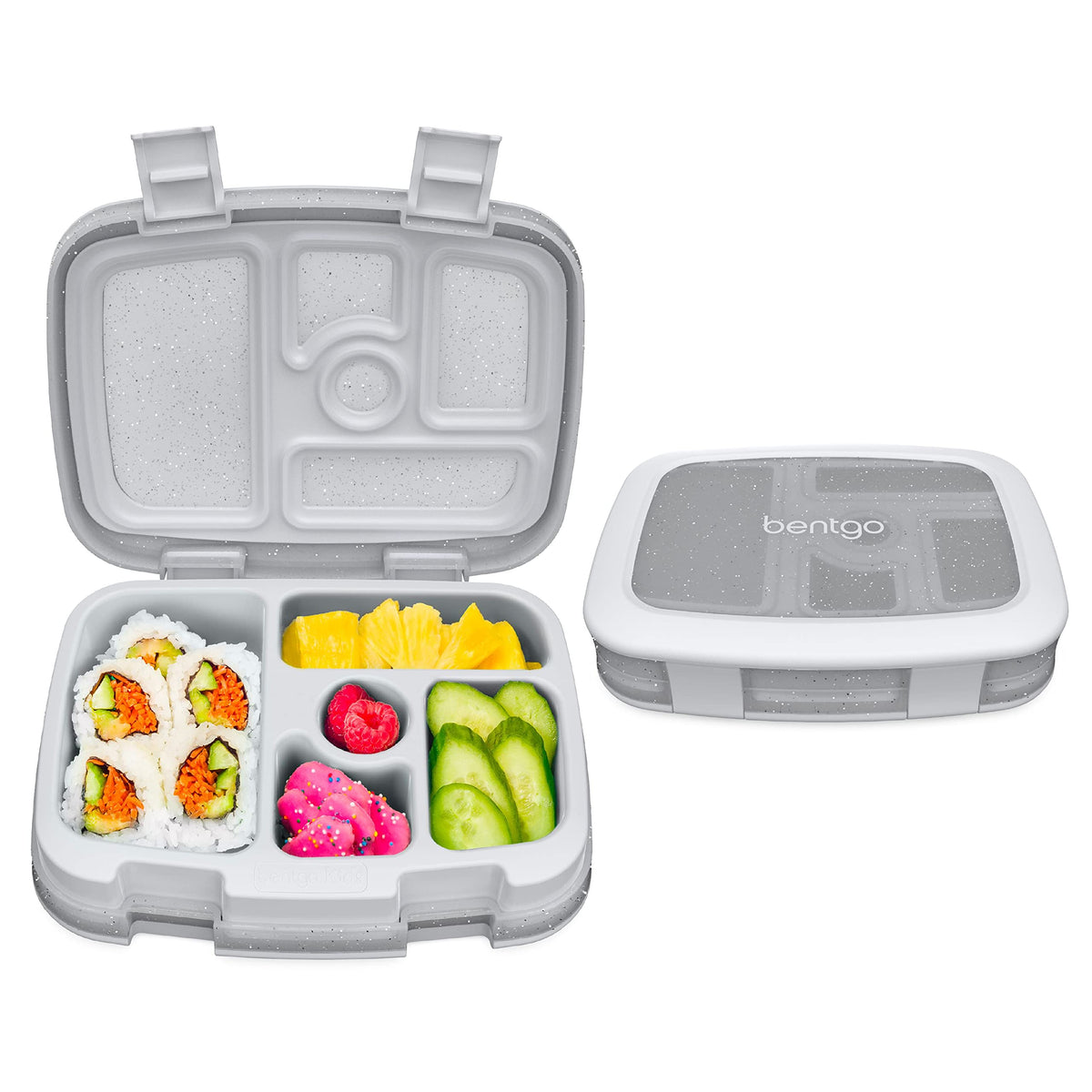 Bentgo Kids Bento-Style 5-Compartment Leak-Proof Lunch Box - Just-Right Portions Ages 3-7, Durable, Drop-Proof, Dishwasher Safe, PFAS & BPA-Free & Made with Food-Safe Materials (Petal Pink Glitter)