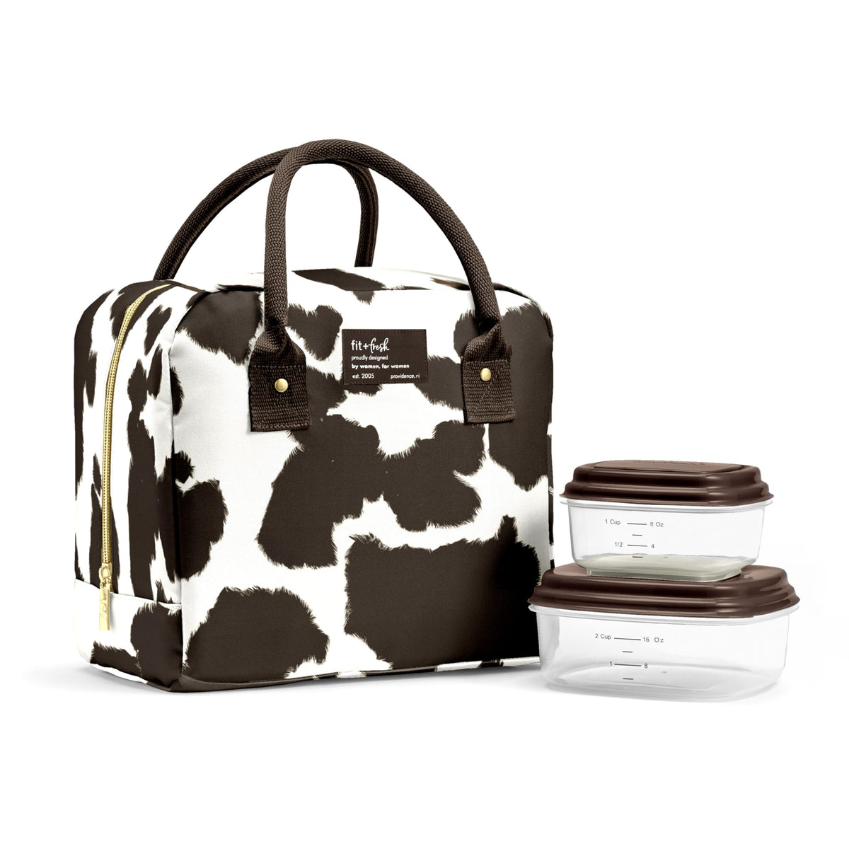 Fit & Fresh Bloomington Lunch Bag for Women - Insulated Large Lunch Box for Work with Containers, Leak-Resistant, Stain-Resistant, Zipper Closure, Feline Fine Ivory