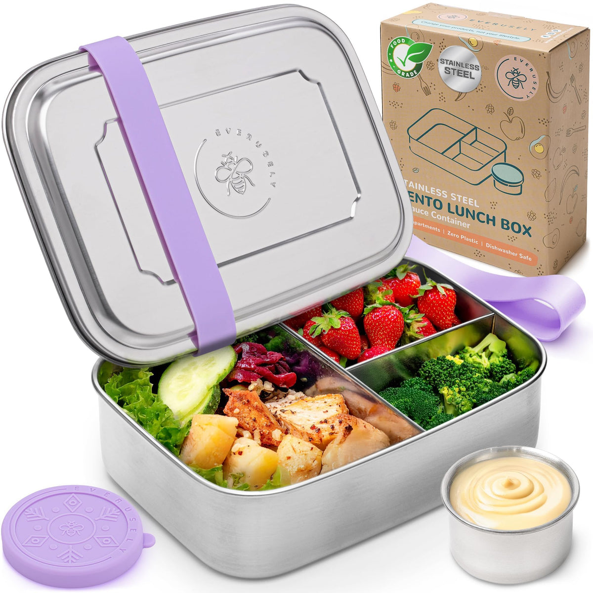 Stainless Steel Bento Box + Condiment Container - Sage, 60oz / 1.8 L