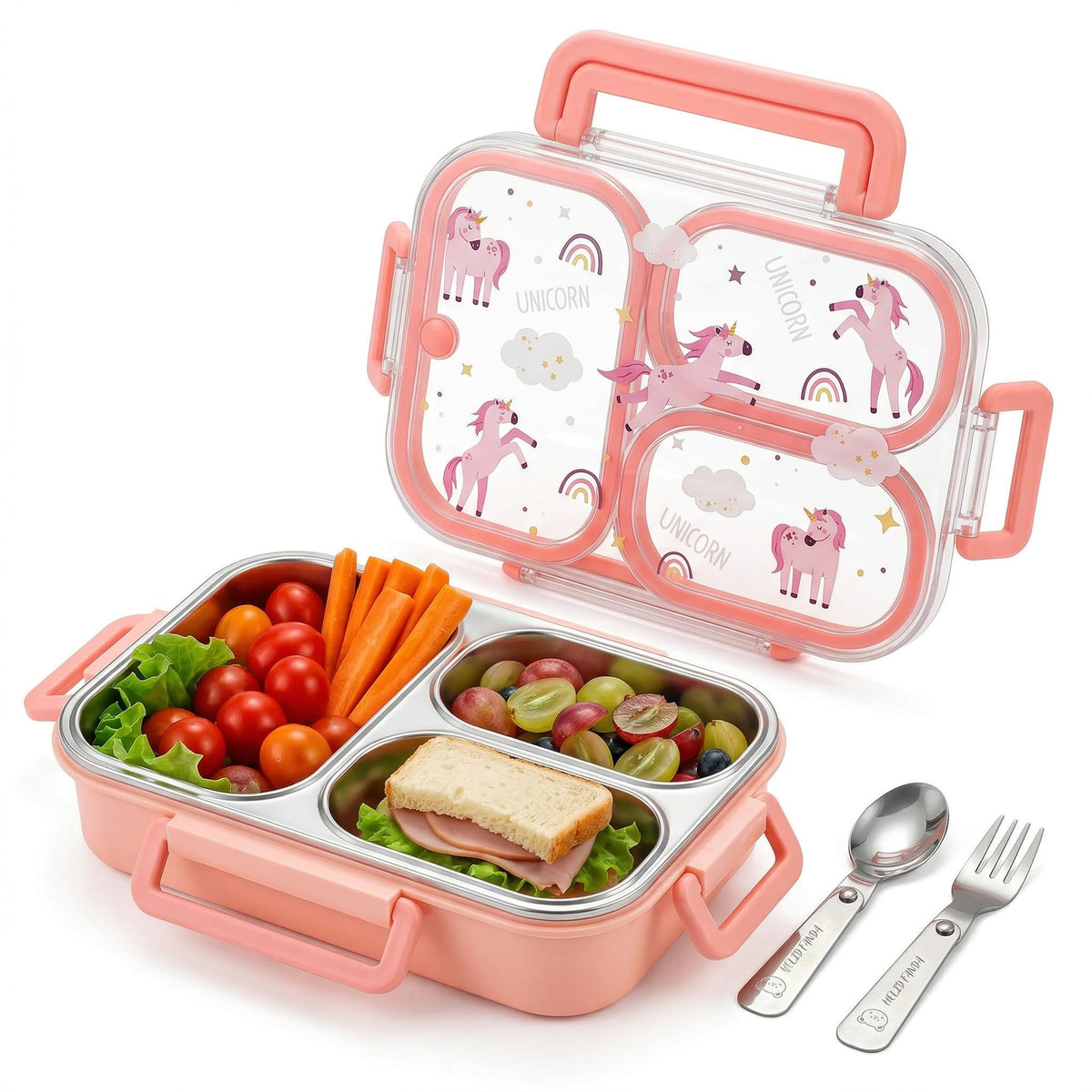 Bento Box Adult Lunch Box - Microwave Safe Stainless Steel Meal Prep Containers, 1200ML Large Capacity 4-Compartment Leak Proof Food Container with Handle & Utensils for Work, Office [Green]