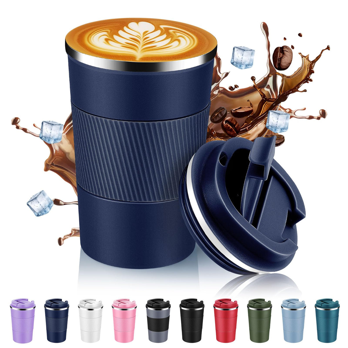 Volhoply 13 oz Stainless Steel Insulated Travel Coffee Cup with Fip Lid,Reusable Double Wall Vacuum Metal Coffee Mug,Portable to Go Leak Proof Cafe Mugs for Hot & Cold Drinks(Pink,1)