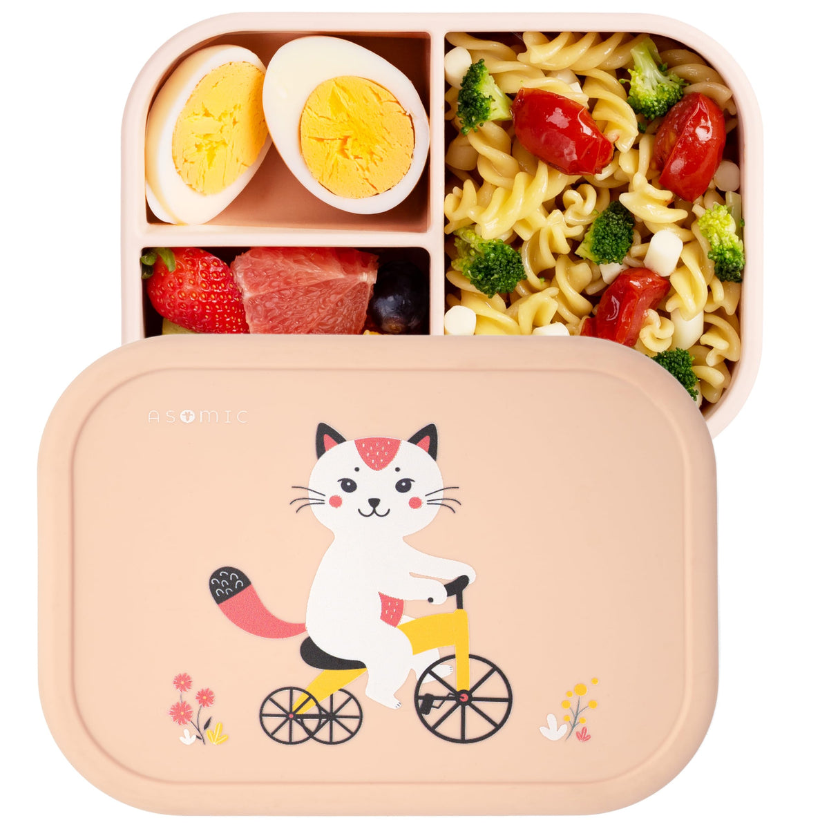 ASOMIC Silicone Bento Box for Toddlers & Kids, 3 Compartments, Crocodile