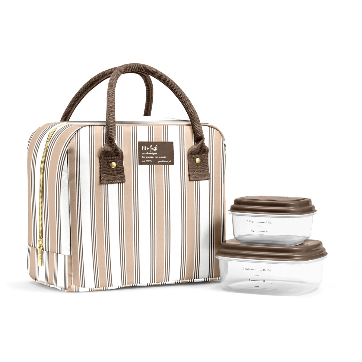 Fit & Fresh Bloomington Lunch Bag for Women - Insulated Large Lunch Box for Work with Containers, Leak-Resistant, Stain-Resistant, Zipper Closure, Feline Fine Ivory