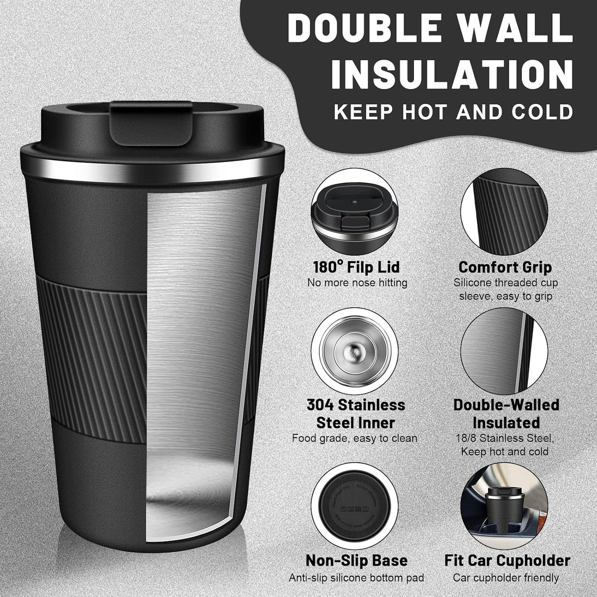 DUBUXW Insulated Coffee Tumblers with Flip Lid 12oz / 17oz, Stainless Steel Coffee Mug Leak Proof, Vacuum Insulated Coffee Mug Reusable Cup, Keeps Cold and Hot for Coffee Tea