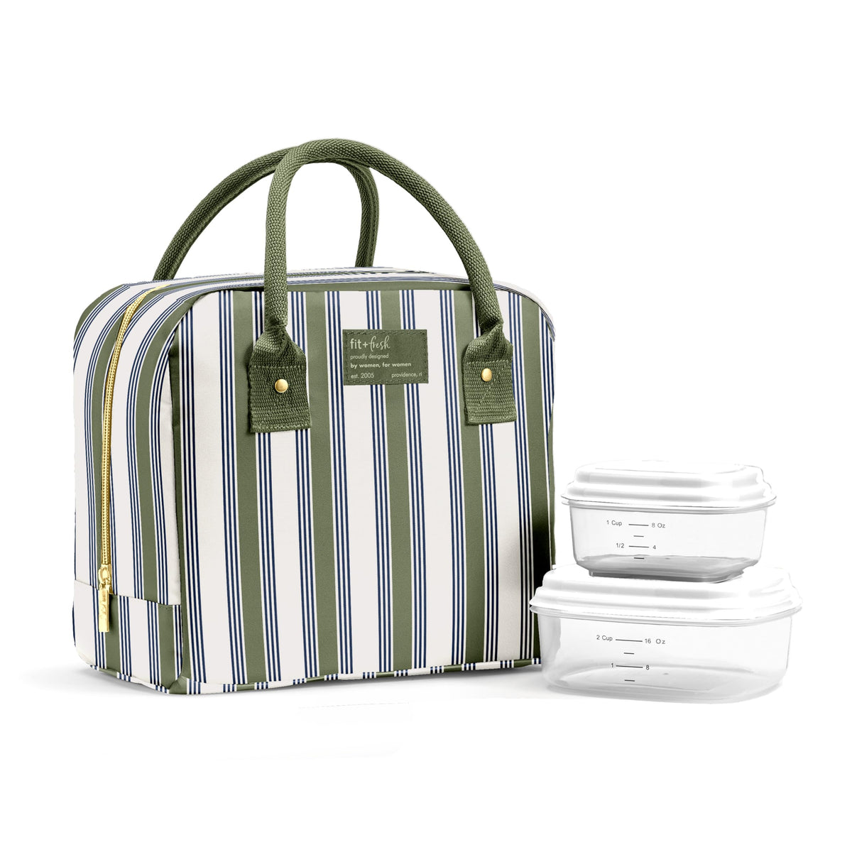 Fit & Fresh Bloomington Lunch Bag for Women - Insulated Large Lunch Box for Work with Containers, Leak-Resistant, Stain-Resistant, Zipper Closure, Feline Fine Ivory
