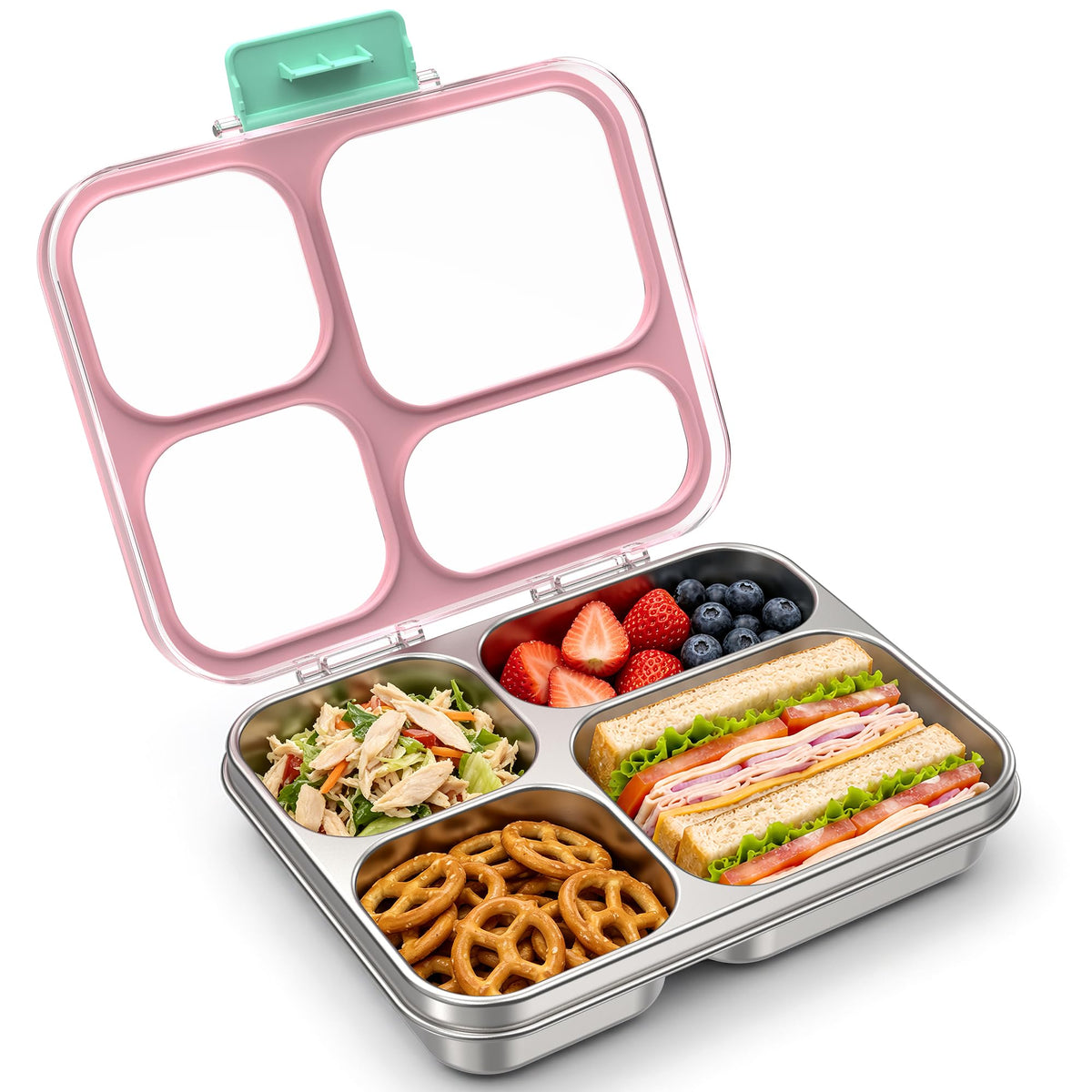 HOMEKOL Stainless Steel Bento Lunch Box, 4 Cups, Blue
