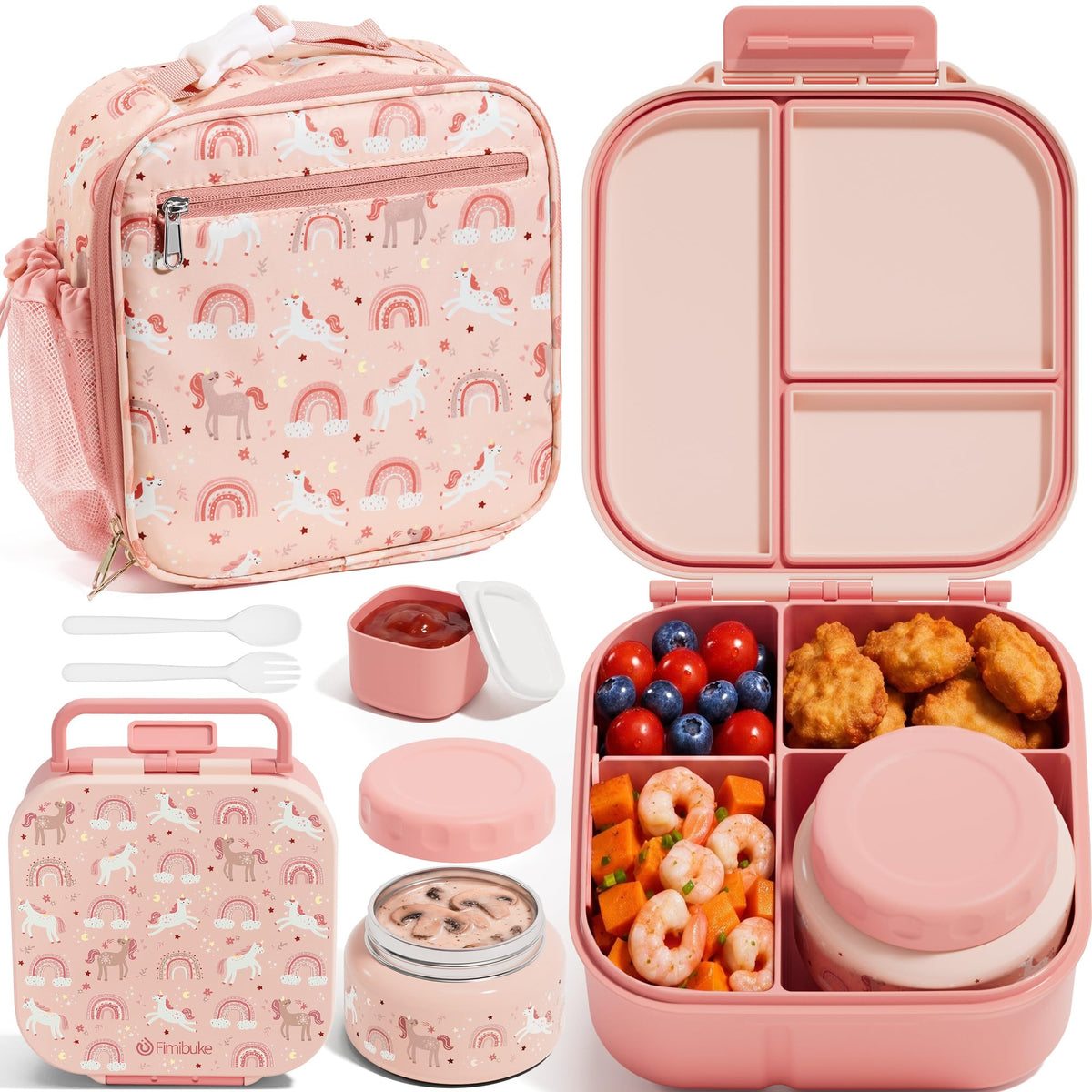 Fimibuke Kids Bento Lunch Box w/ 8.5oz Thermo Food Jar, Insulated Lunch Bag