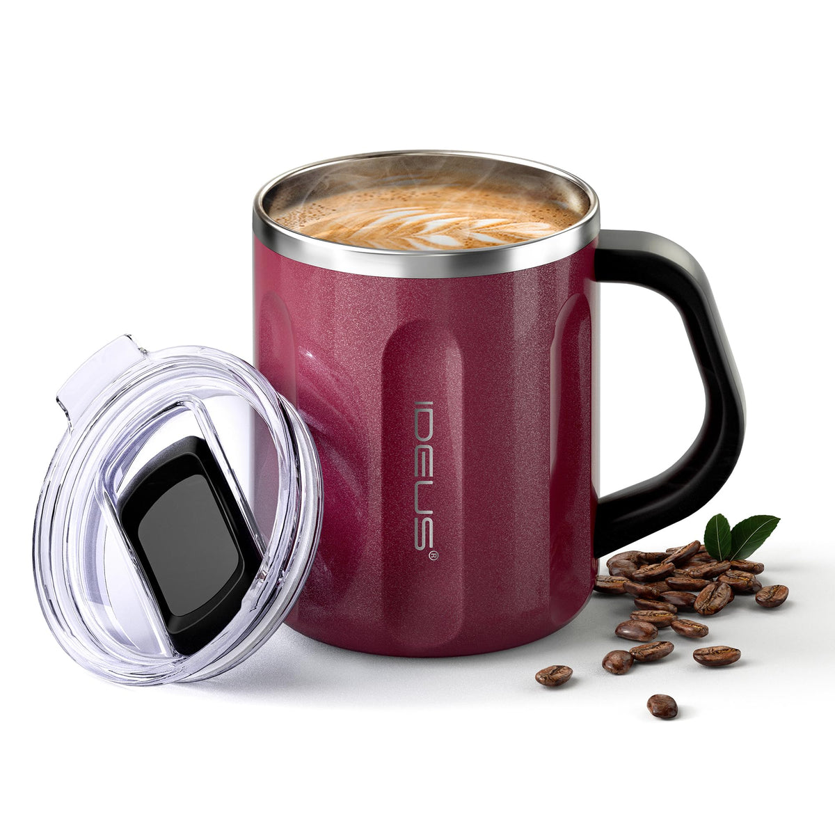 Ideus 16 oz Insulated Coffee Mug with Lid and Handle (Sakura Pink 2.0)