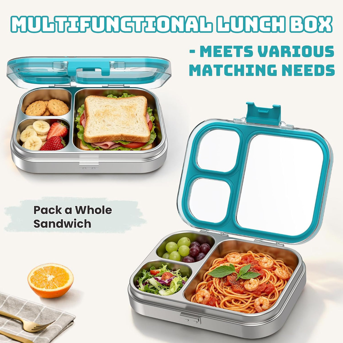 LOHASOK Stainless Steel Bento Lunch Box, 800ml, Blue