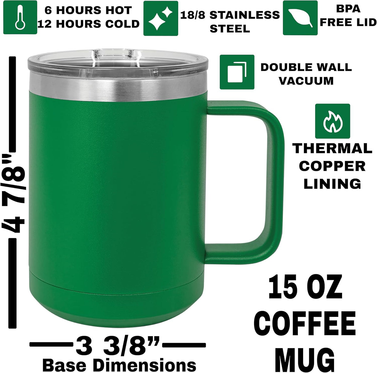 Personalized 15 oz Insulated Coffee Mug with Lid – Custom Name Stainless Steel Travel Cup – Double Wall Vacuum Sealed with Handle, Custom Coffee Travel Mug, Gift for Her Him