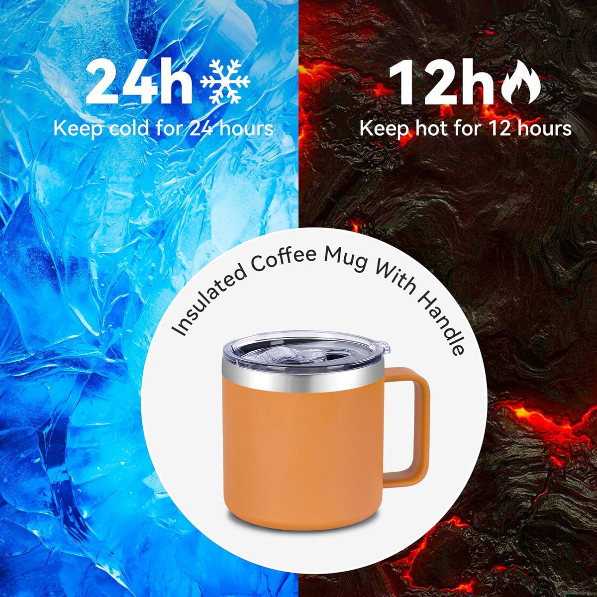 VEGOND 14 oz Insulated Coffee Mug with Handle, Stainless Steel Travel Coffee Mug with Lid, Double Wall Vacuum Metal Coffee Cup, Coffee Tumbler Powder Coated, Orange 1 Pack