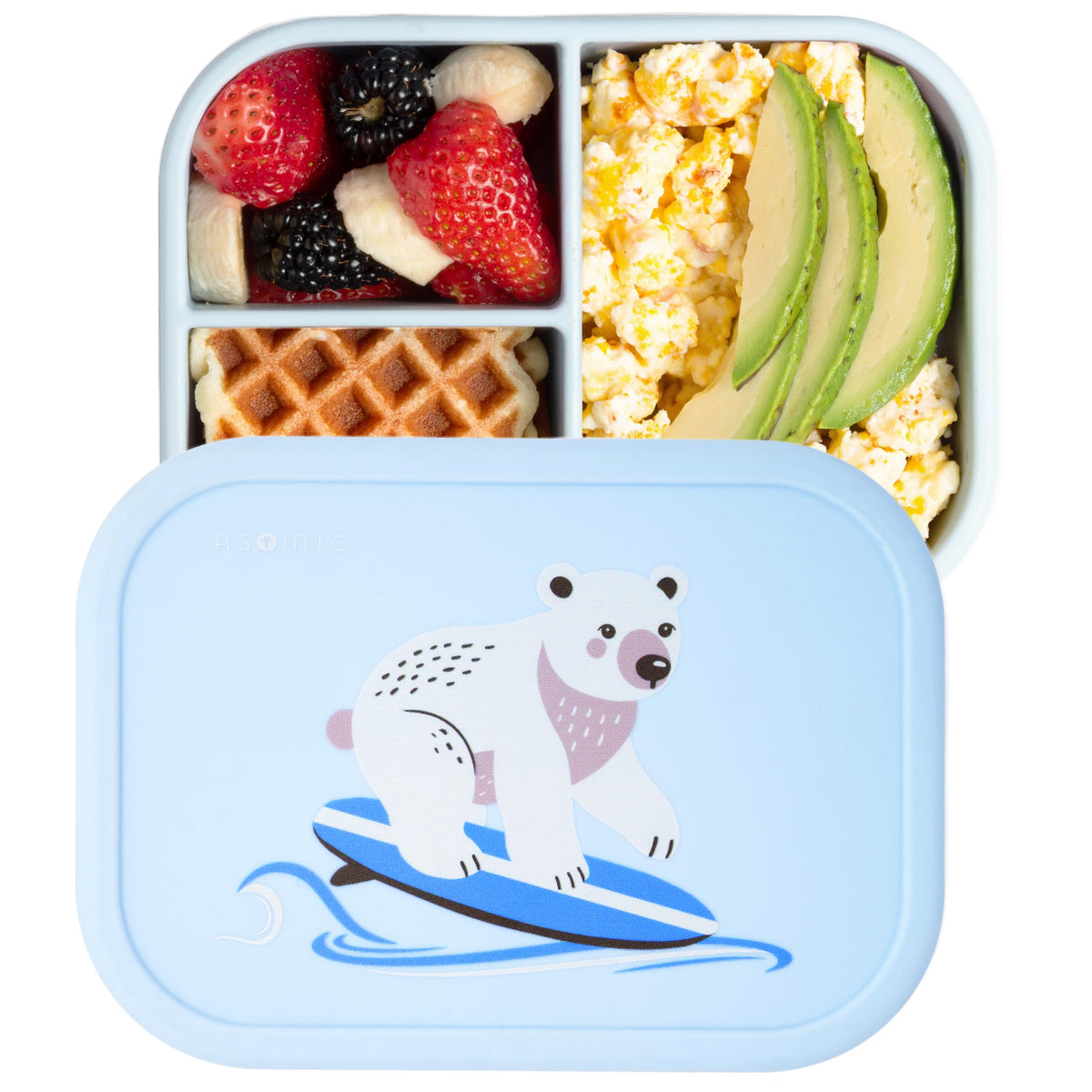 ASOMIC Silicone Bento Box for Toddlers & Kids, 3 Compartments, Crocodile