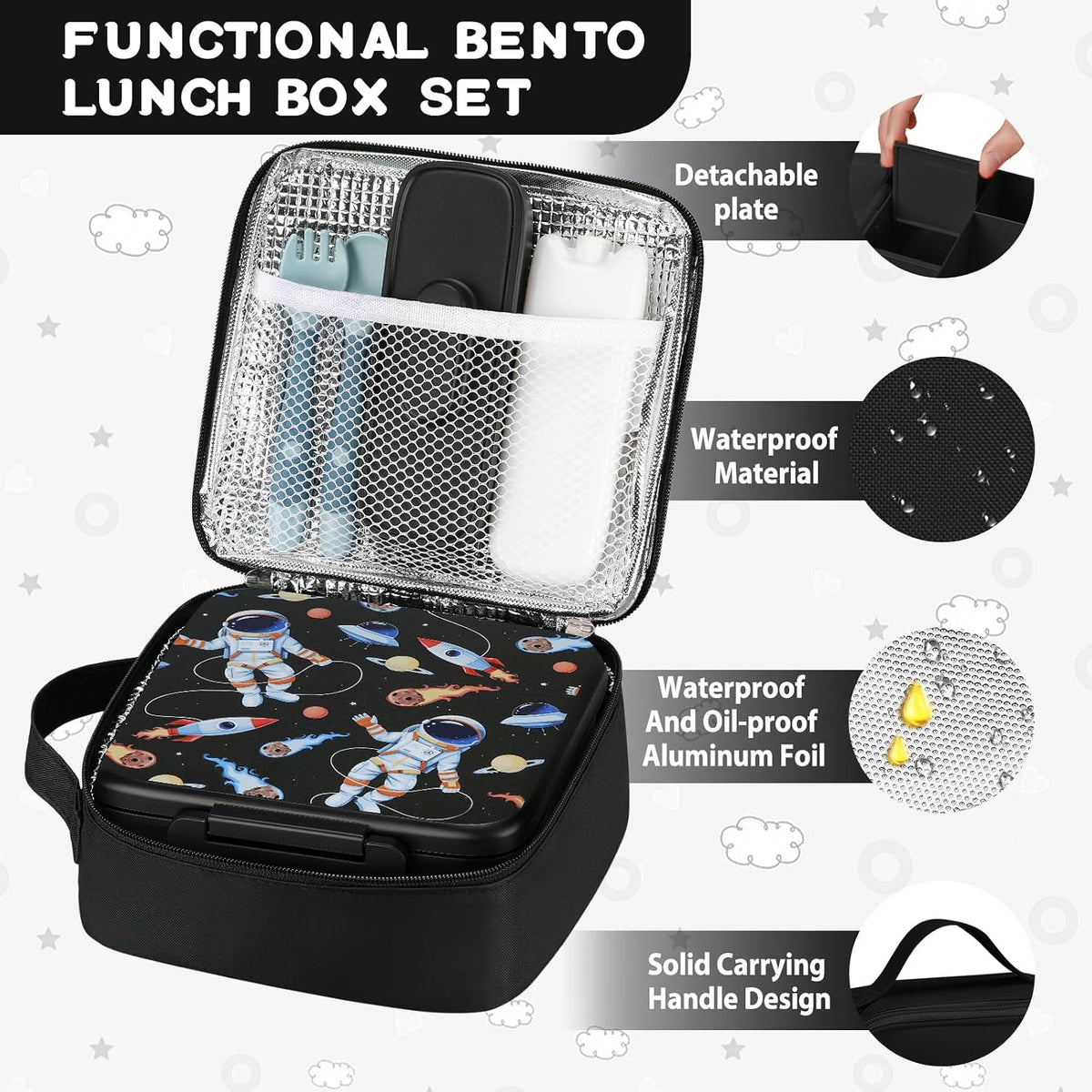 MAISON HUIS Bento Lunch Box with 8oz Soup Thermo, 5-Compartment Leak-Proof Container, Thermo Hot Food Jar and Insulated Lunch Bag, BPA Free,Travel, School