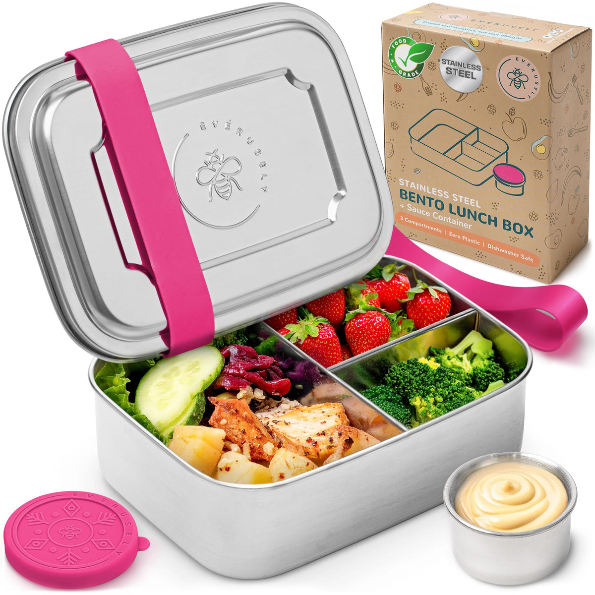 Stainless Steel Bento Box + Condiment Container - Sage, 60oz / 1.8 L
