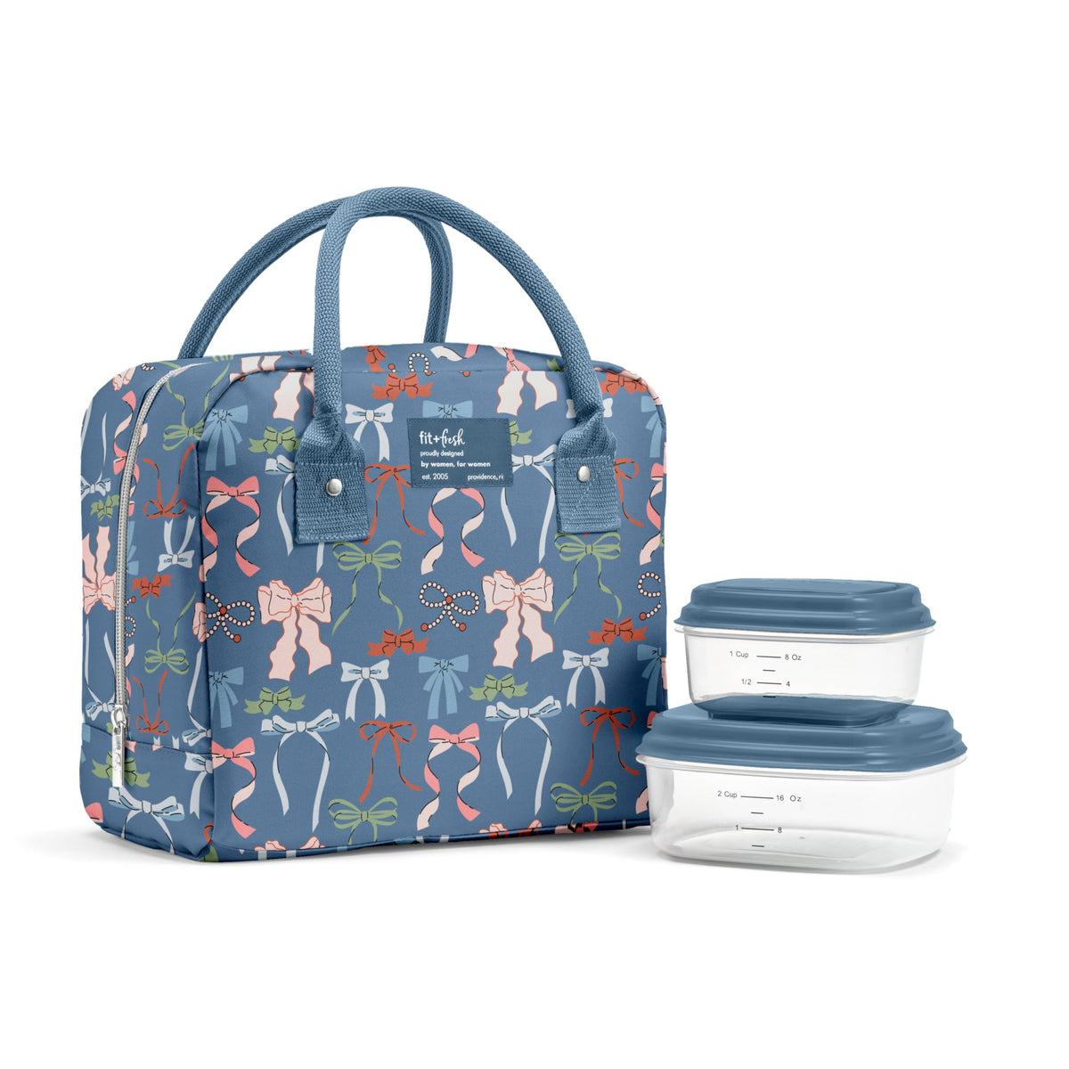 Fit & Fresh Bloomington Lunch Bag for Women - Insulated Large Lunch Box for Work with Containers, Leak-Resistant, Stain-Resistant, Zipper Closure, Feline Fine Ivory