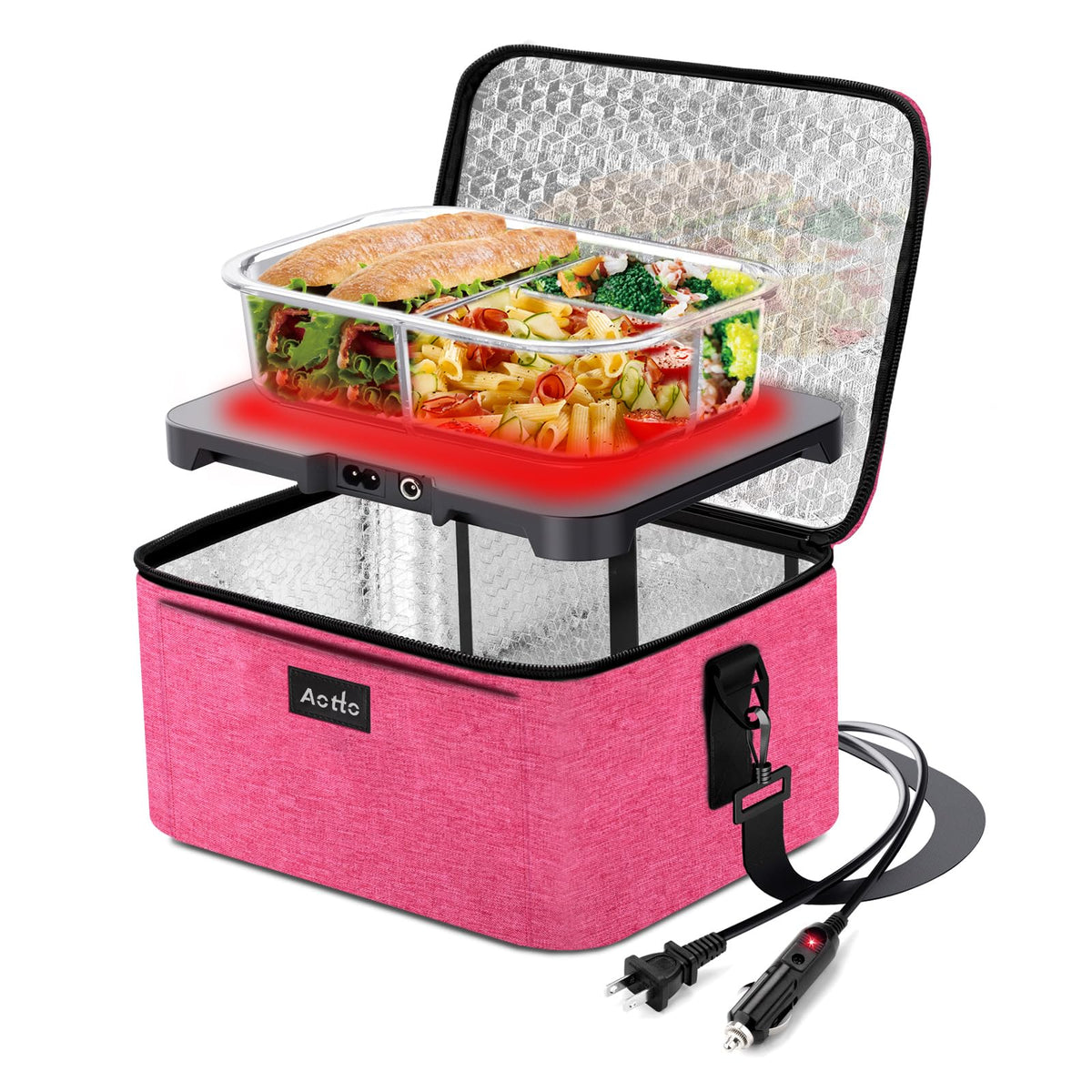 Aotto Portable Oven, Electric Lunch Box Food Heater - 12V/24V/110V 3-in-1 Car Food Warmer - Mini Personal Microwave Heated Lunch Box Warmer for Car, Truck, Travel, Office & Home Use - Black