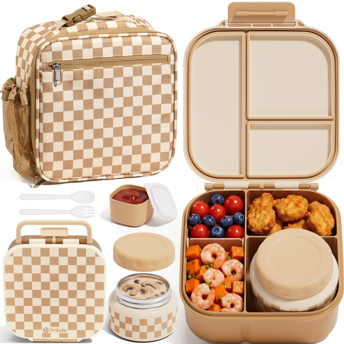 Fimibuke Kids Bento Lunch Box w/ 8.5oz Thermo Food Jar, Insulated Lunch Bag