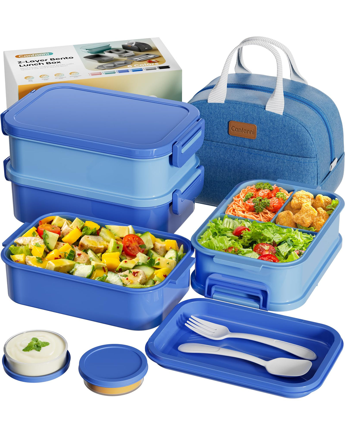 Adults Bento Box with Insulated Lunch Bag, 74oz Capacity 3 Stackable Leak-Proof Bento Box Built-In Utensil and Sauce, PFAS & BPA-Free, Microwave & Dishwasher Safe (Astral Black)