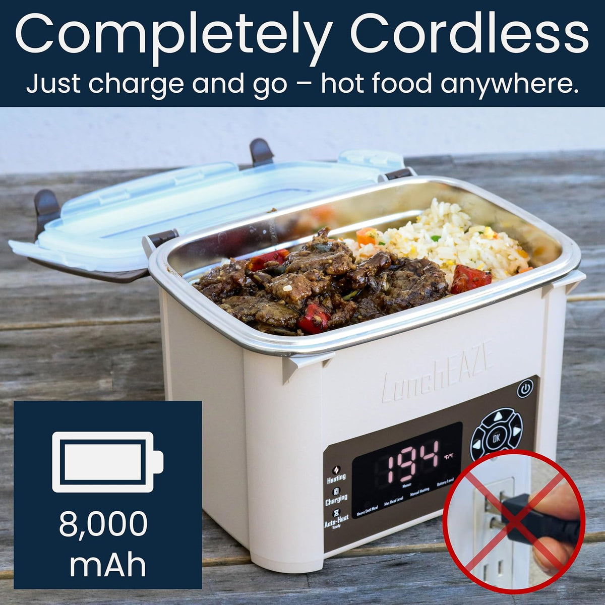 LunchEAZE Core Gen 2 Cordless Heated Electric Lunch Box for Adults, 4-Cup