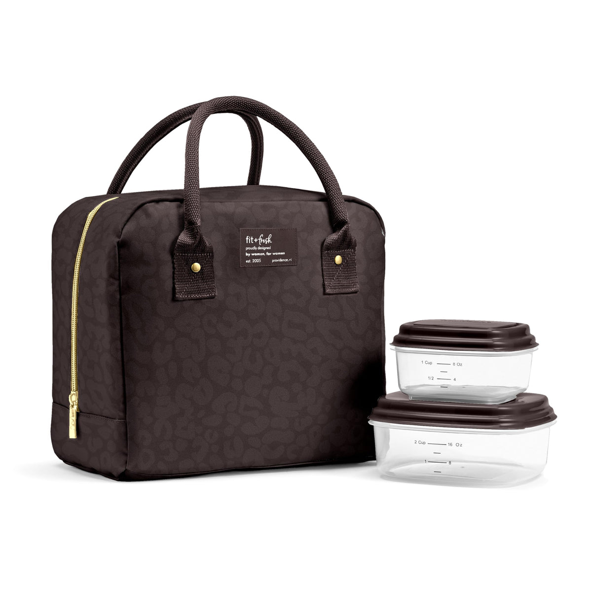 Fit & Fresh Bloomington Lunch Bag for Women - Insulated Large Lunch Box for Work with Containers, Leak-Resistant, Stain-Resistant, Zipper Closure, Feline Fine Ivory