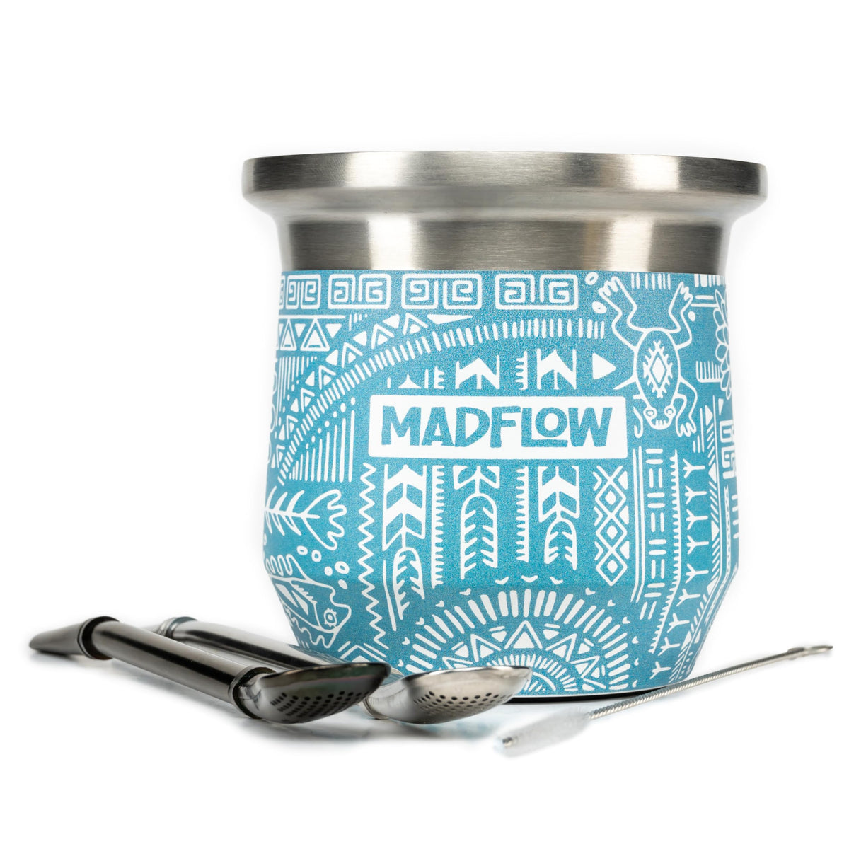 MADFLOW Yerba Mate Cup. Stainless Steel Mate Cup with 2 Bombillas. Double Wall Vacuum Insulated Yerba Mate Gourd. Unique Mate Cup And Bombilla Set