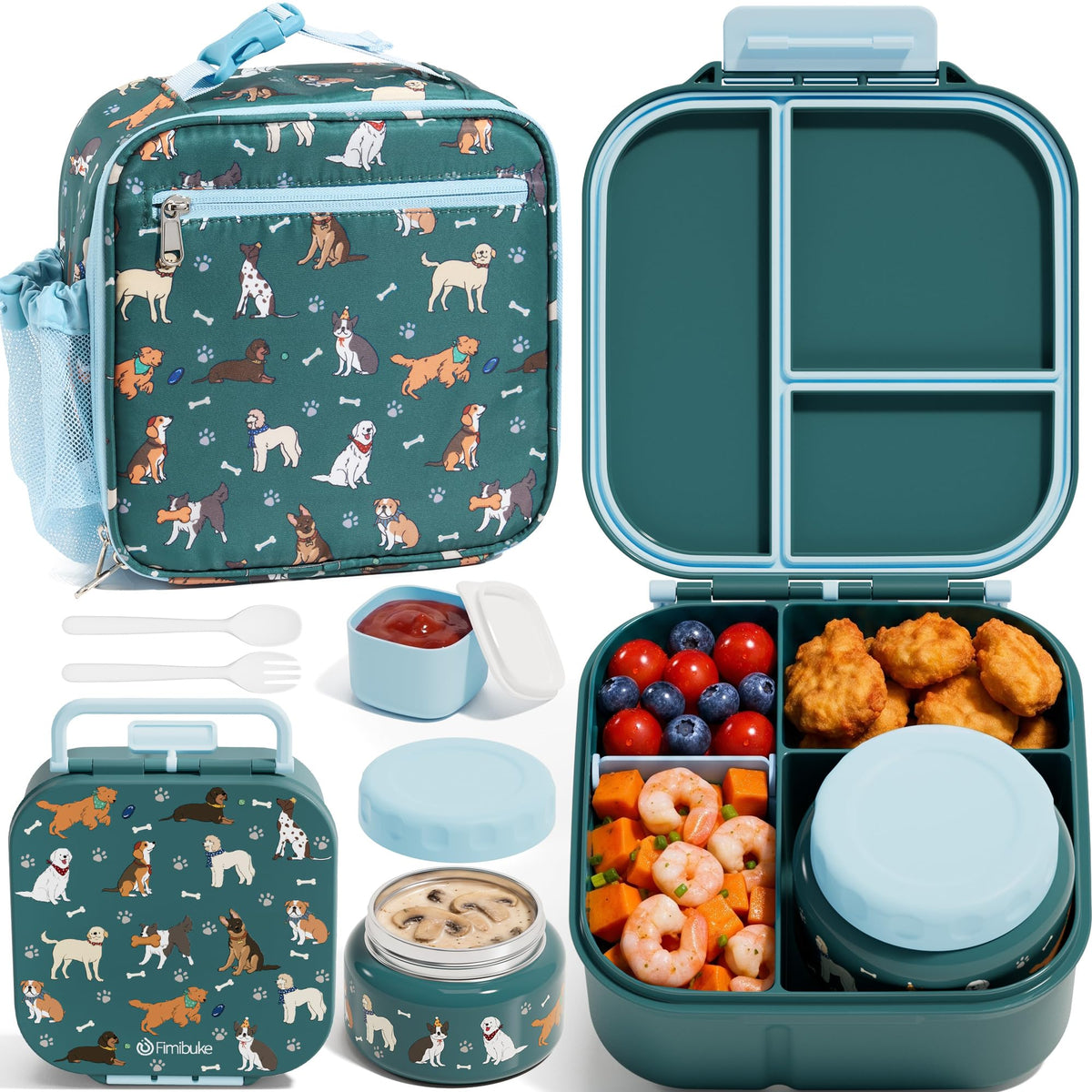 Fimibuke Kids Bento Lunch Box w/ 8.5oz Thermo Food Jar, Insulated Lunch Bag