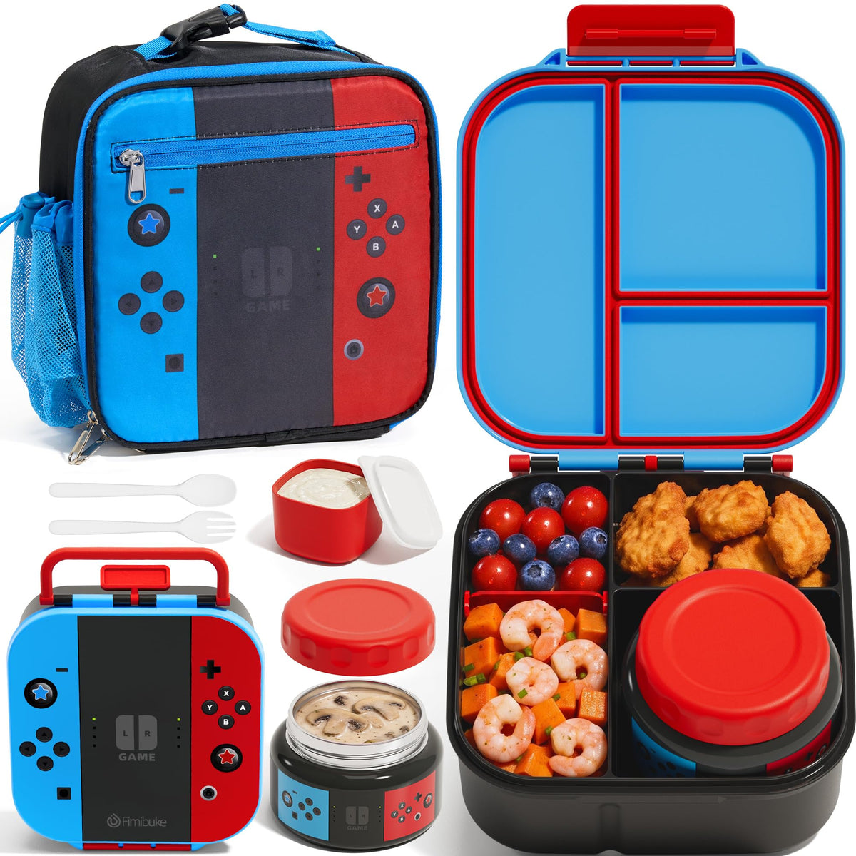 Fimibuke Kids Bento Lunch Box w/ 8.5oz Thermo Food Jar, Insulated Lunch Bag