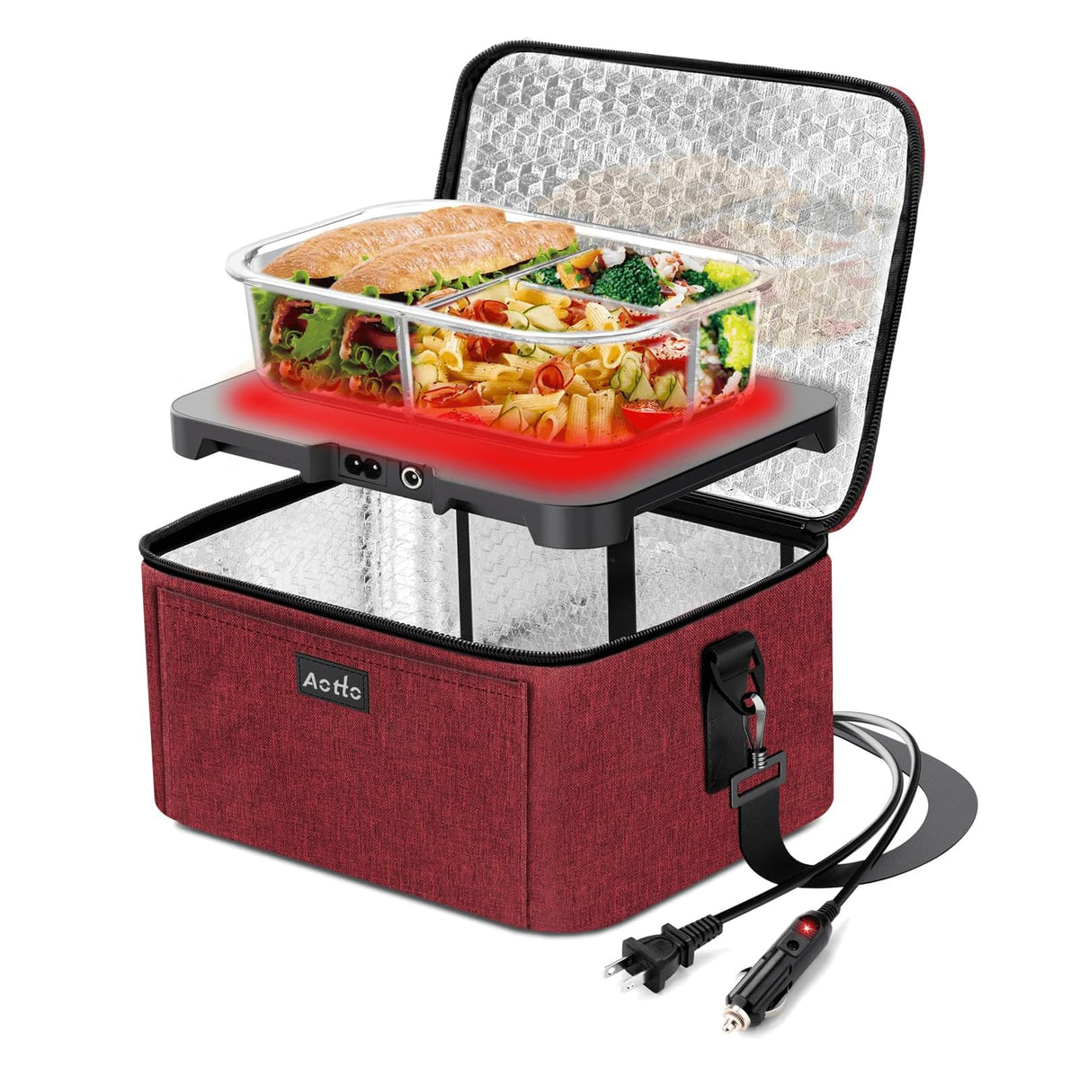 Aotto Portable Oven, Electric Lunch Box Food Heater - 12V/24V/110V 3-in-1 Car Food Warmer - Mini Personal Microwave Heated Lunch Box Warmer for Car, Truck, Travel, Office & Home Use - Black