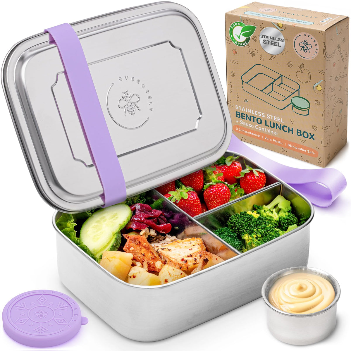 Stainless Steel Bento Box + Condiment Container - Sage, 60oz / 1.8 L