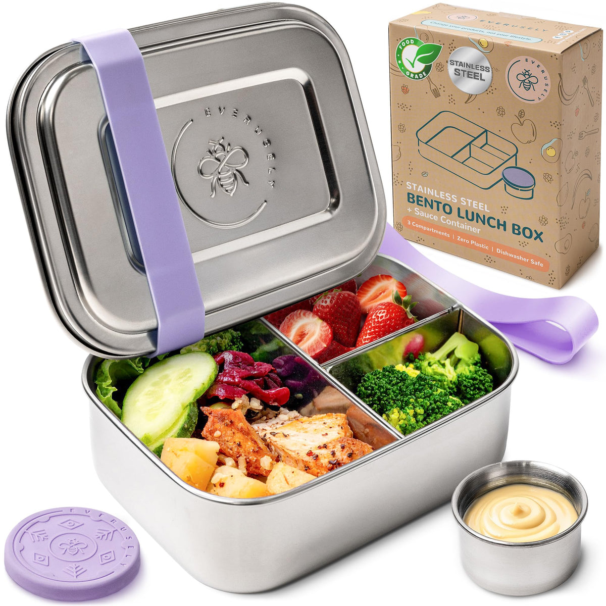 Stainless Steel Bento Box + Condiment Container - Sage, 60oz / 1.8 L
