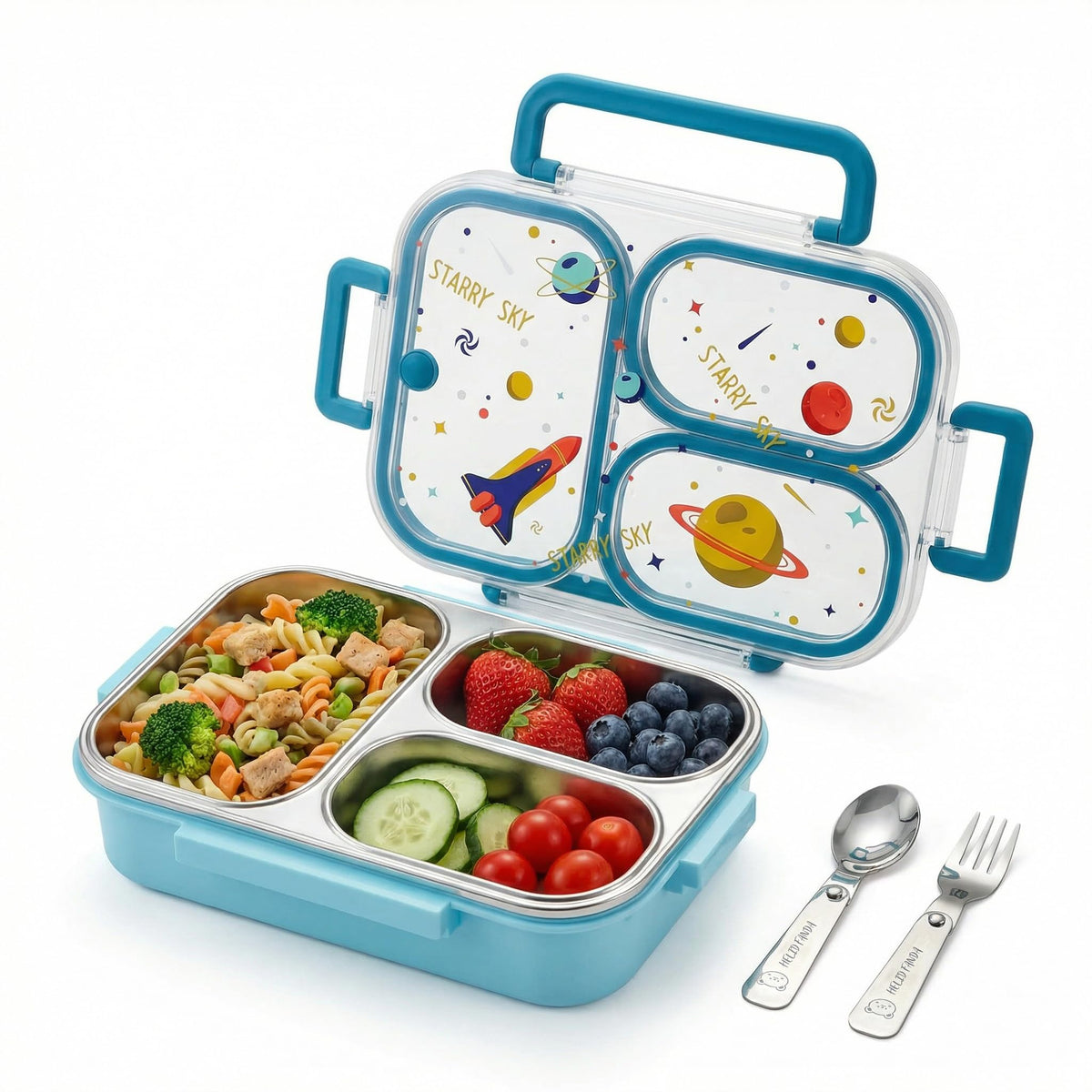 Bento Box Adult Lunch Box - Microwave Safe Stainless Steel Meal Prep Containers, 1200ML Large Capacity 4-Compartment Leak Proof Food Container with Handle & Utensils for Work, Office [Green]