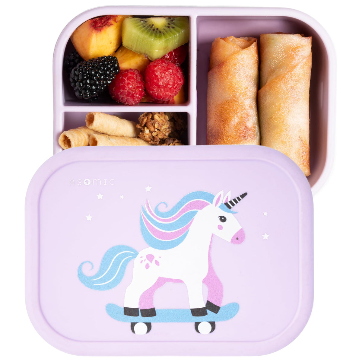 ASOMIC Silicone Bento Box for Toddlers & Kids, 3 Compartments, Crocodile