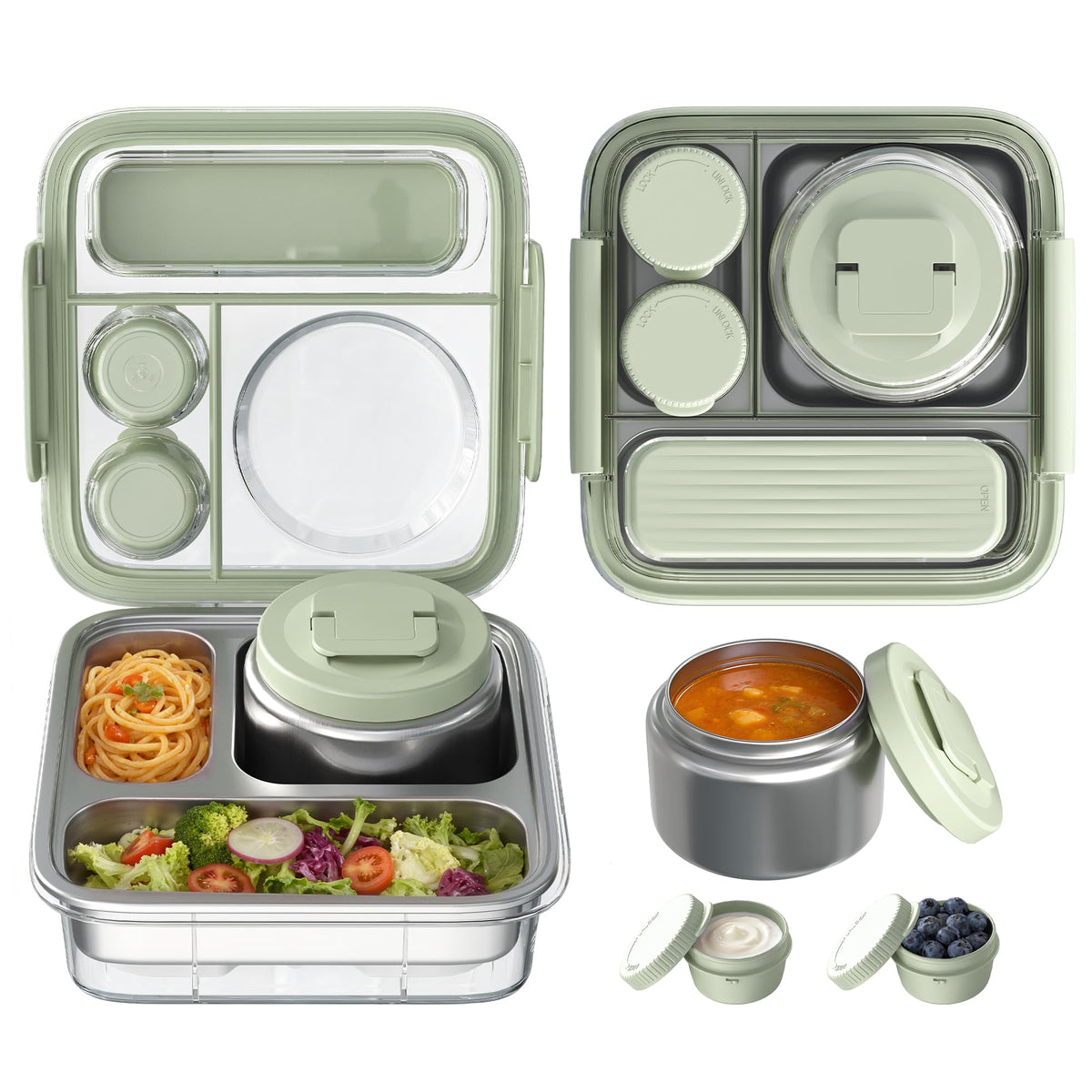 Stainless Steel Bento Lunch Box for Kids Adults with 8oz Insulated Food Jar,Ice Pack,Leak-proof,Dishwasher-Safe,Transparent Lid with Sauce Cup and Cutlery Storage for School & Travel,BPA-Free(Purple)
