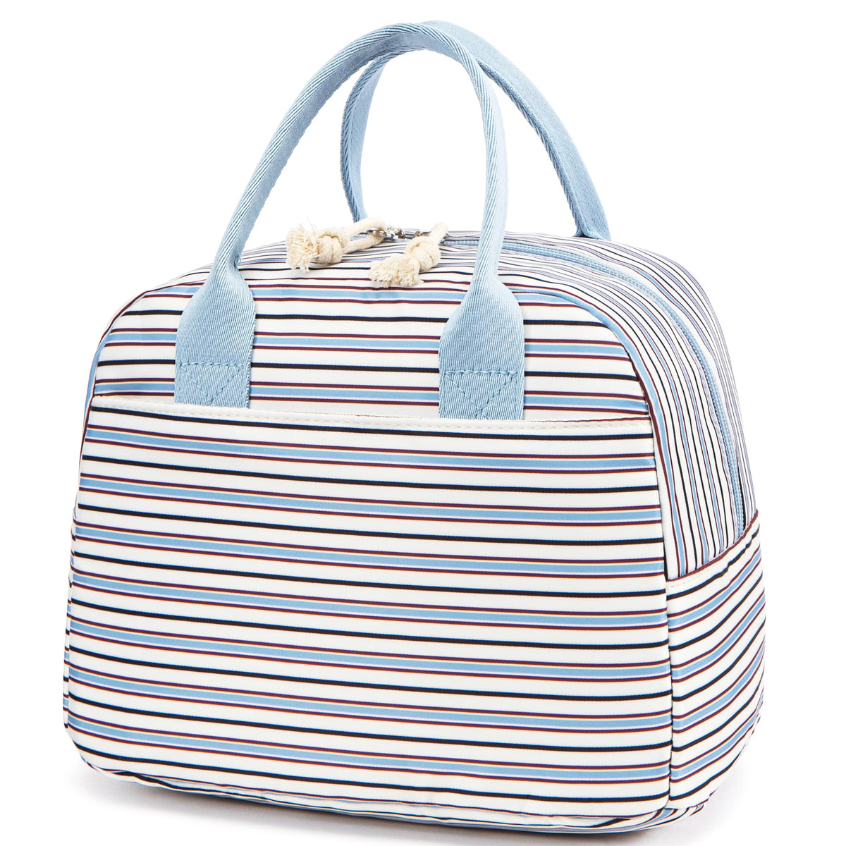 LOVELYWIND Lunch Box for Women, Insulated Lunch Bag, Green Stripe Tote 9L