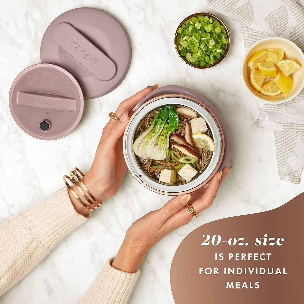 Crock-Pot Electric Lunch Box, Portable Food Warmer for Travel, Car, On-the-Go, 20-Ounce, Blush Pink | Keeps Food Warm & Spill-Free | Dishwasher-Safe | Gifts for Women