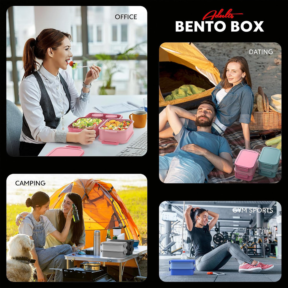 Jelife Adult Bento Box Lunch Box - Large Style Bento Lunch Box for Adults