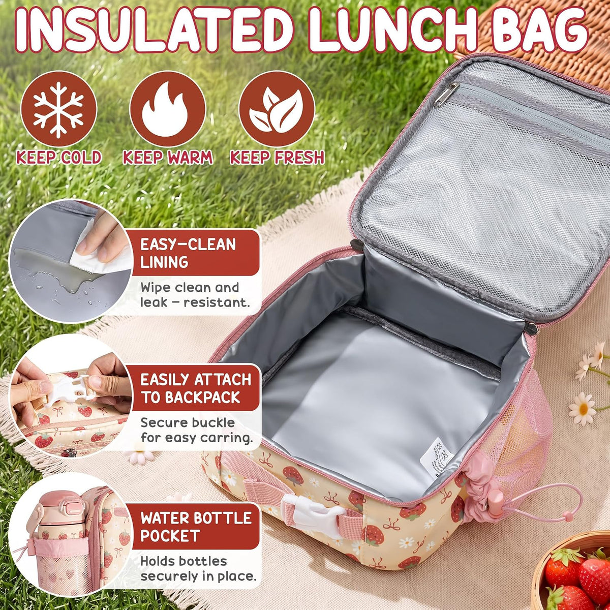 Fimibuke Kids Bento Lunch Box w/ 8.5oz Thermo Food Jar, Insulated Lunch Bag