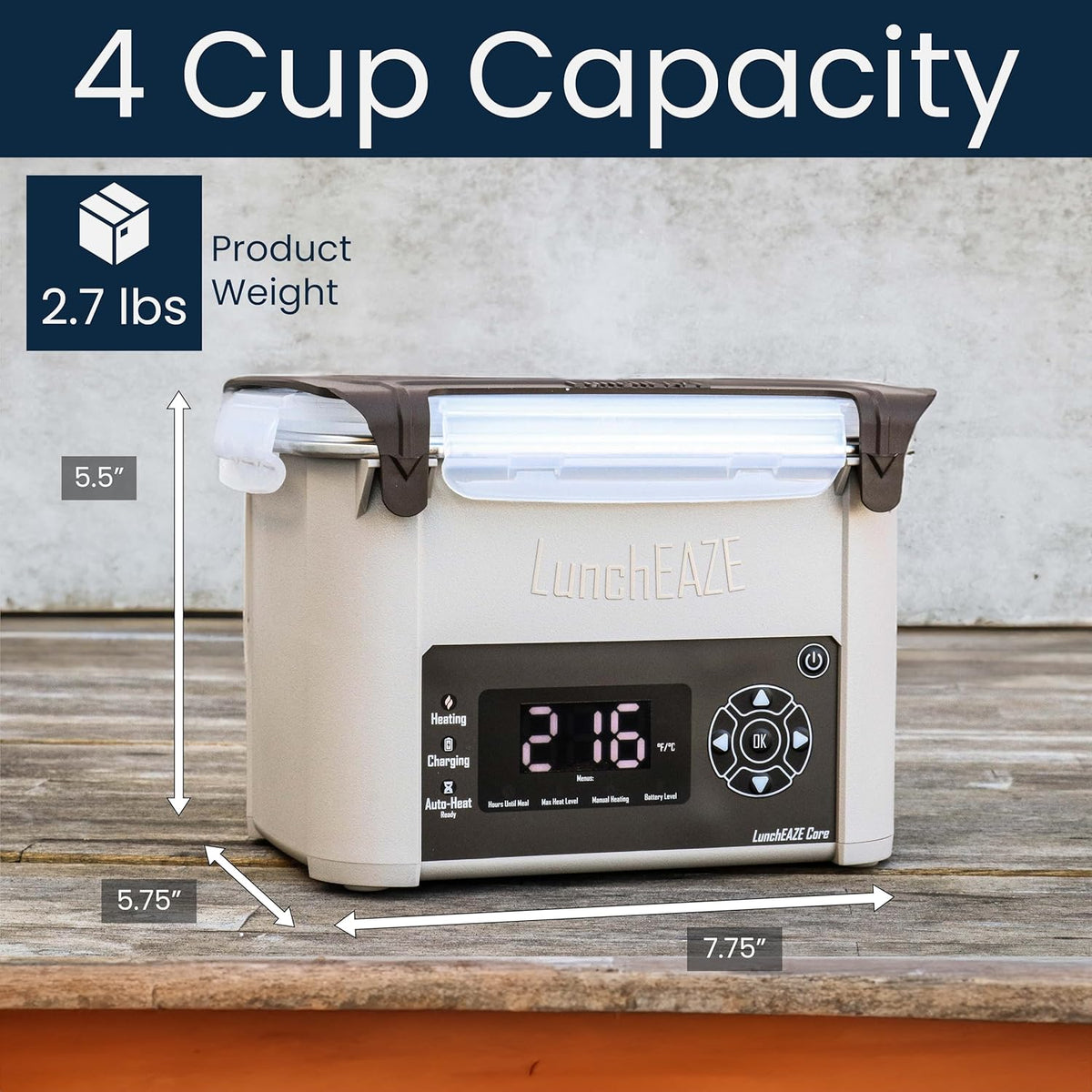 LunchEAZE Core Gen 2 Cordless Heated Electric Lunch Box for Adults, 4-Cup