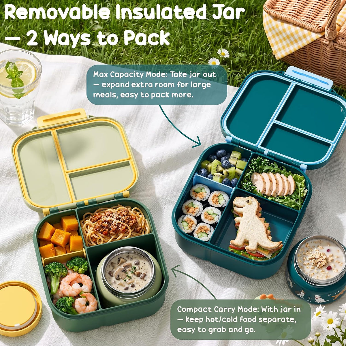 Fimibuke Kids Bento Lunch Box w/ 8.5oz Thermo Food Jar, Insulated Lunch Bag