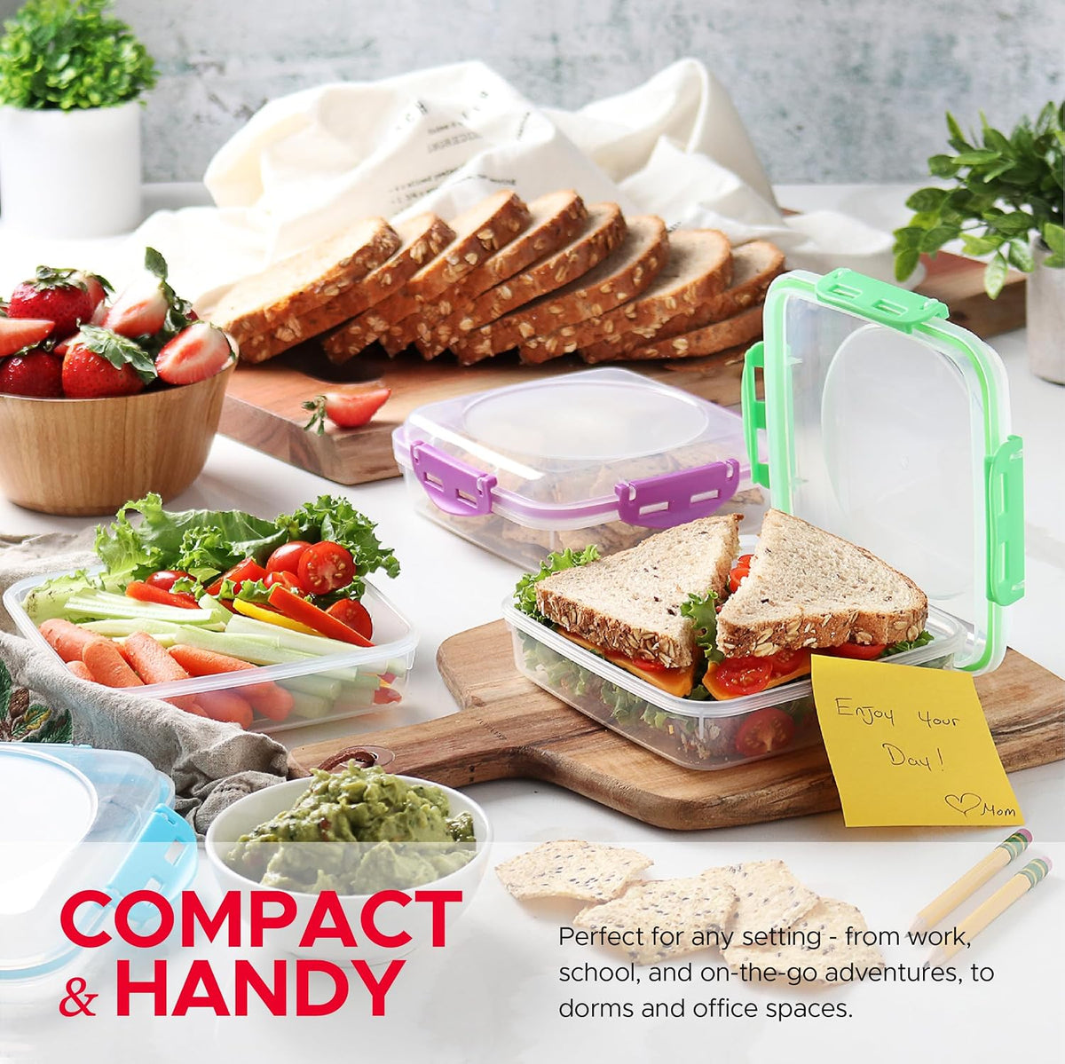 Tafura 2 Pack Sandwich Containers with Lids, BPA-Free, Black